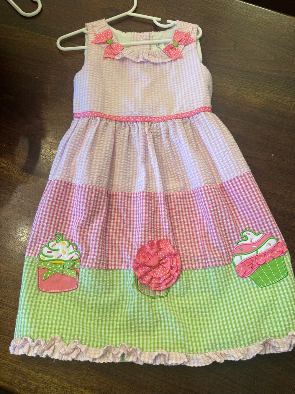 Emily Rose Pink & Green Cupcake Appliqué Girls' Sleeveless Dress
